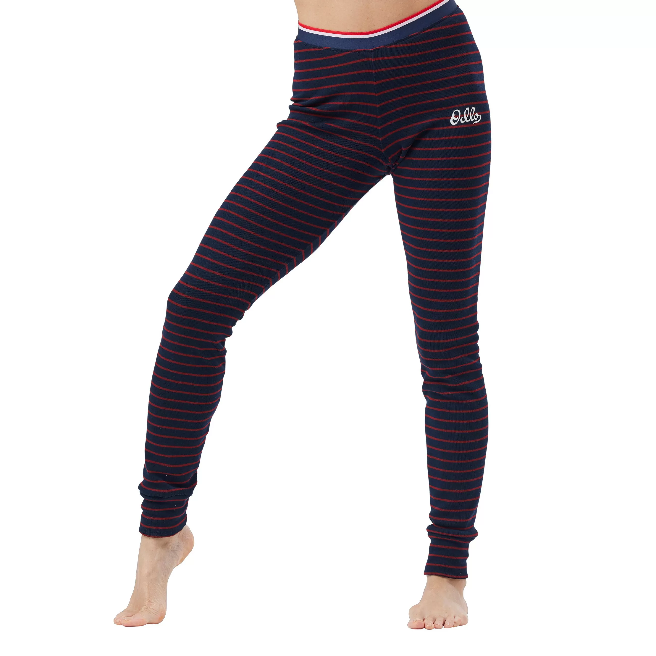 Base Layers^Odlo The Active Warm Originals Eco Stripe Bottoms Dark Sapphire - Sundried Tomato