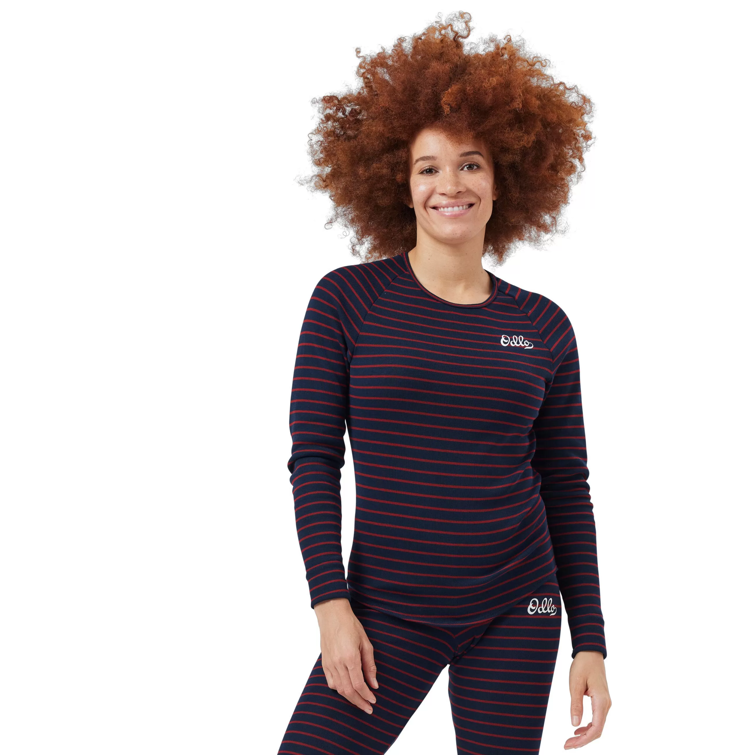 Base Layers^Odlo The Active Warm Originals Eco Stripe Long Sleeve Dark Sapphire - Sundried Tomato