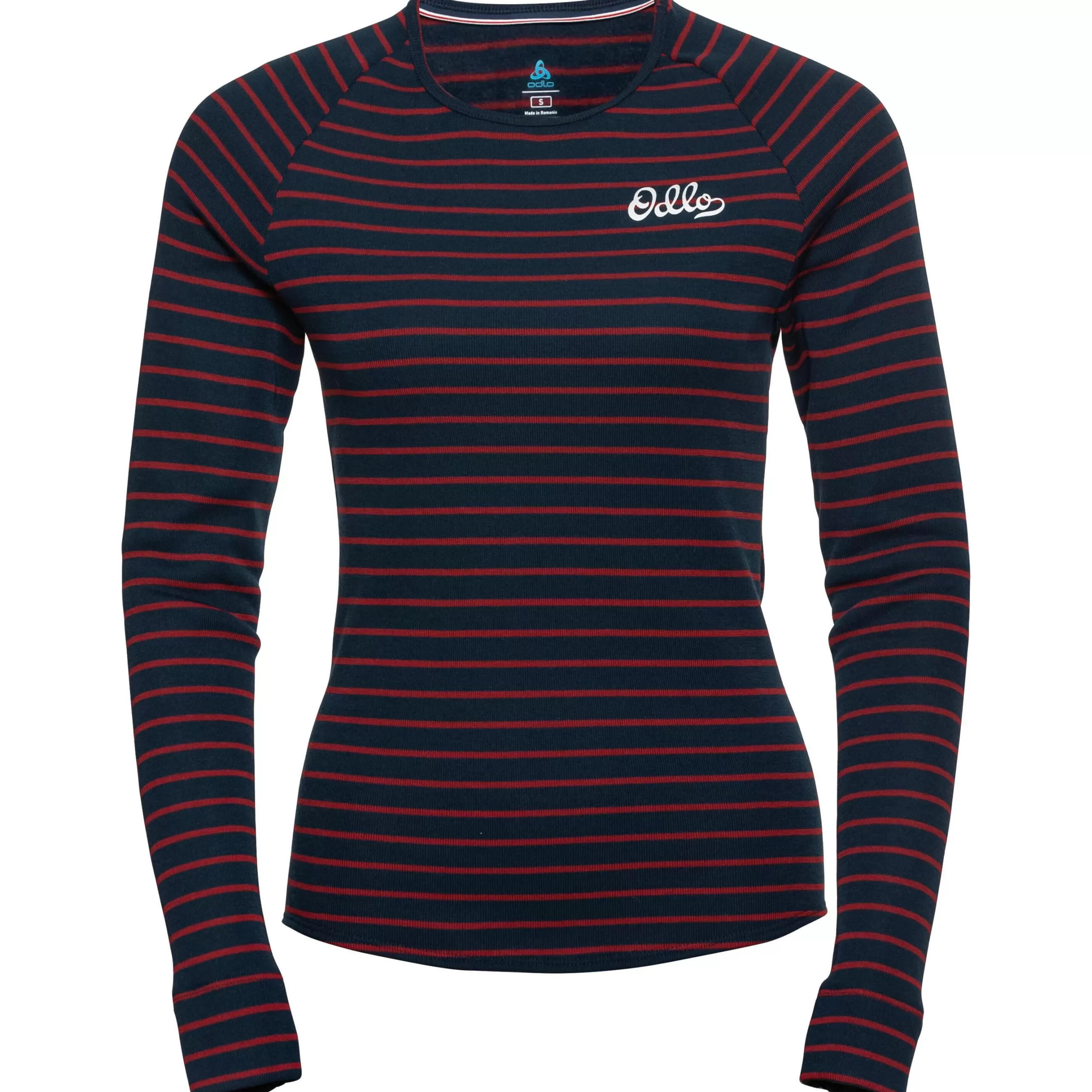 Base Layers^Odlo The Active Warm Originals Eco Stripe Long Sleeve Dark Sapphire - Sundried Tomato