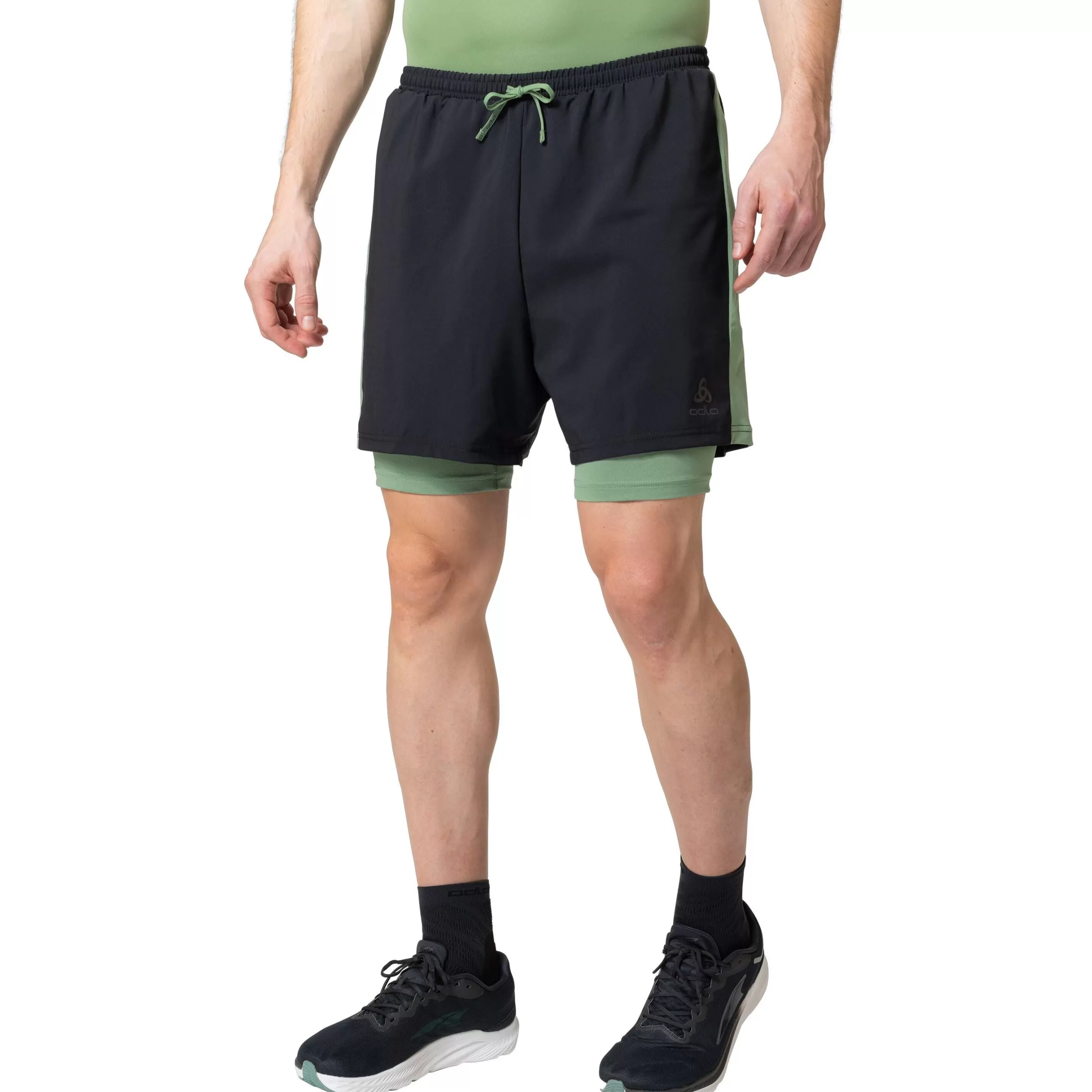 Shorts^Odlo The Essentials 5 Inch 2-In-1 Running Shorts Black - Loden Frost