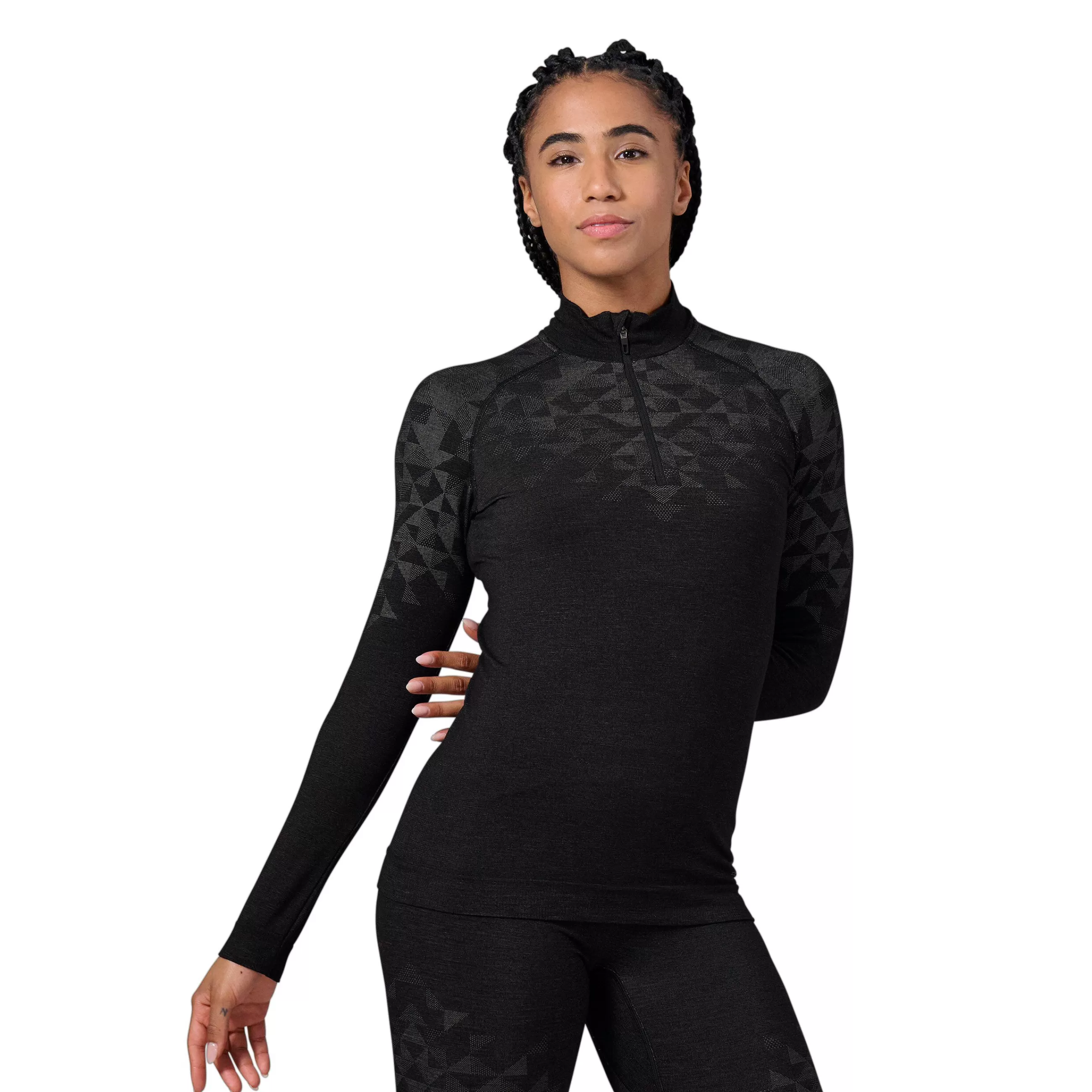 Base Layers^Odlo The Kinship Performance Wool Warm Half-Zip Long-Sleeve Black Melange