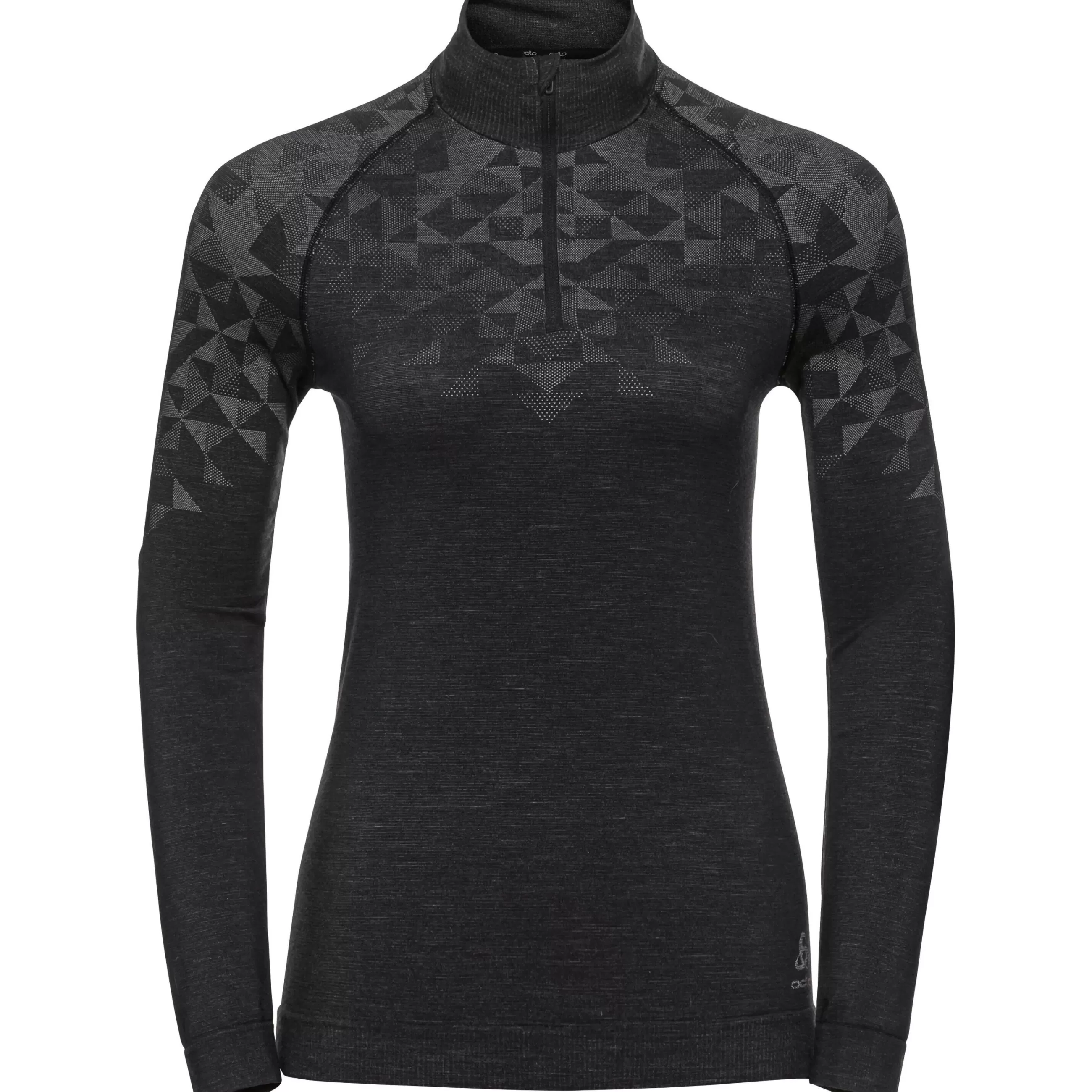 Base Layers^Odlo The Kinship Performance Wool Warm Half-Zip Long-Sleeve Black Melange