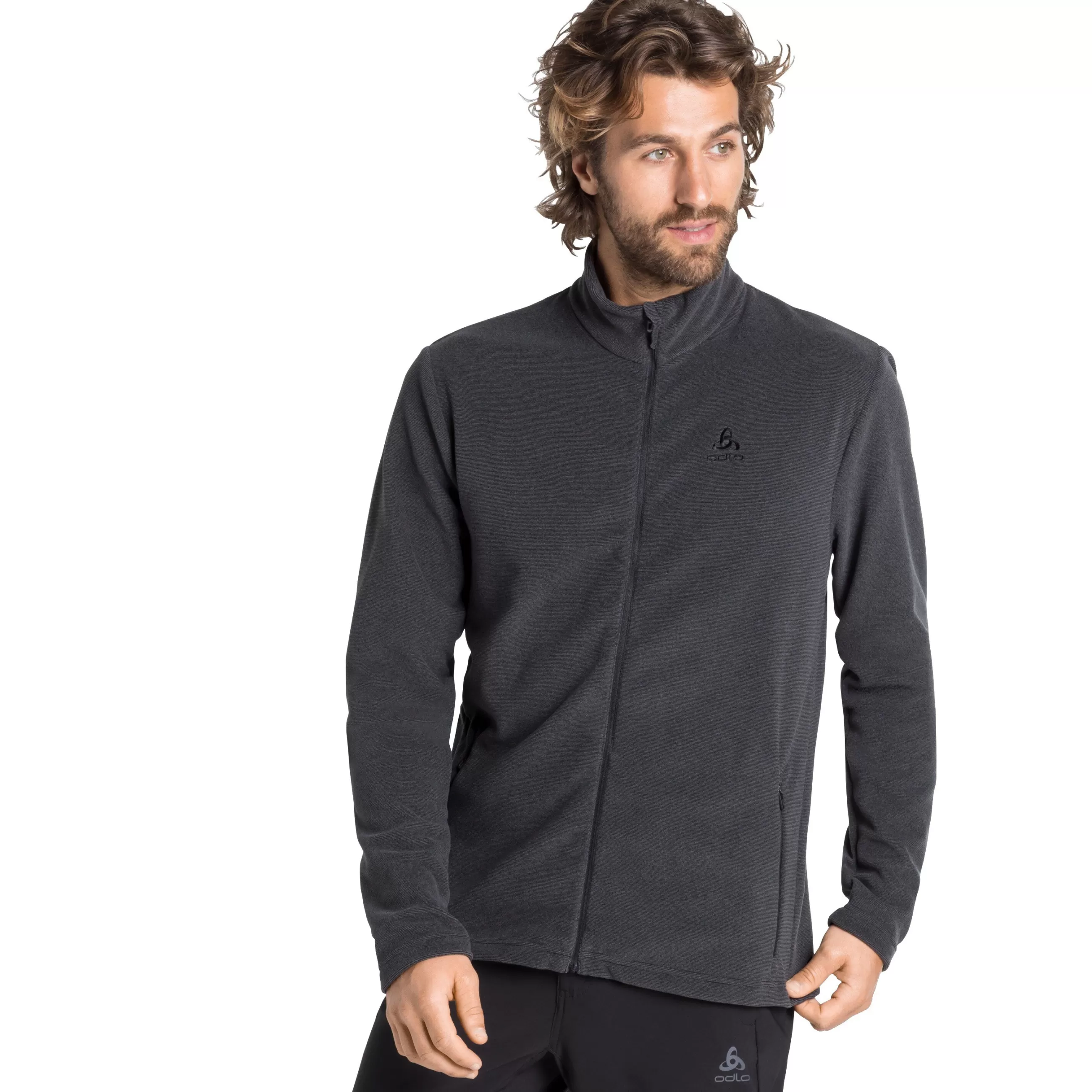 Mid Layers & Longsleeves^Odlo The Men's Roy Full Zip Mid Layer Top Shale Grey - Black Stripes