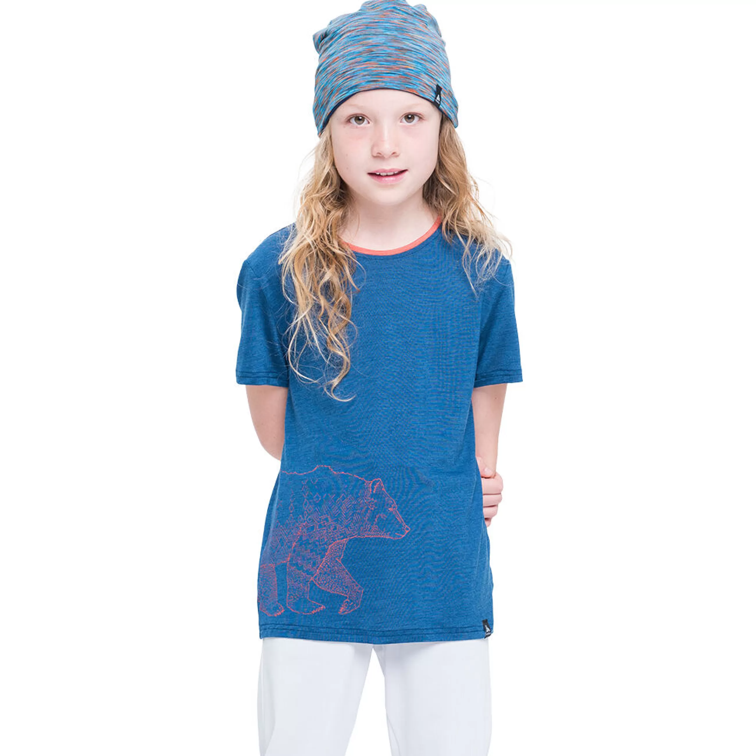 Clothing^Odlo The Weact Kids' Collection Concord Merino Print T-Shirt Estate Blue - Graphic Bear
