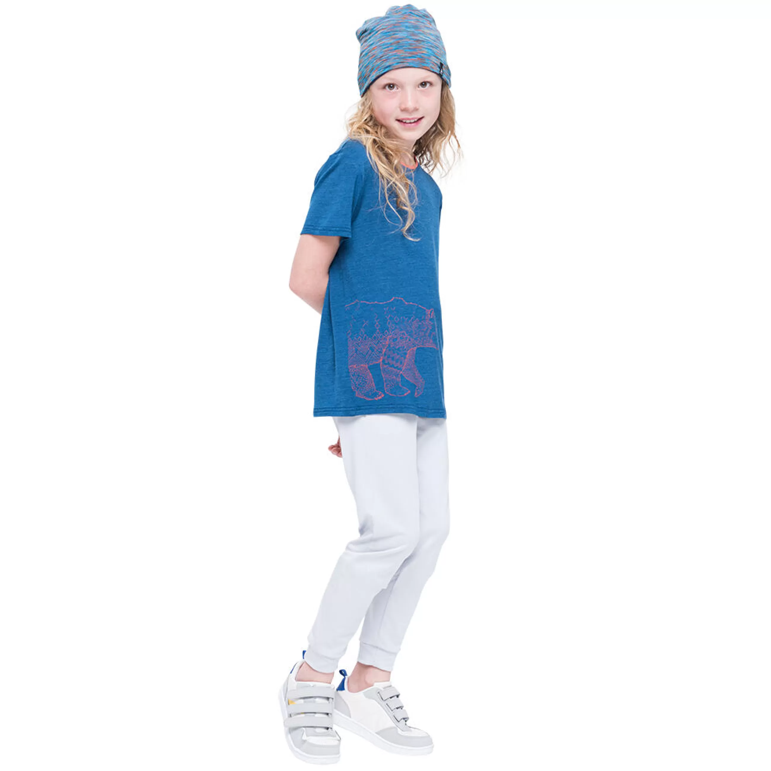 Clothing^Odlo The Weact Kids' Collection Concord Merino Print T-Shirt Estate Blue - Graphic Bear