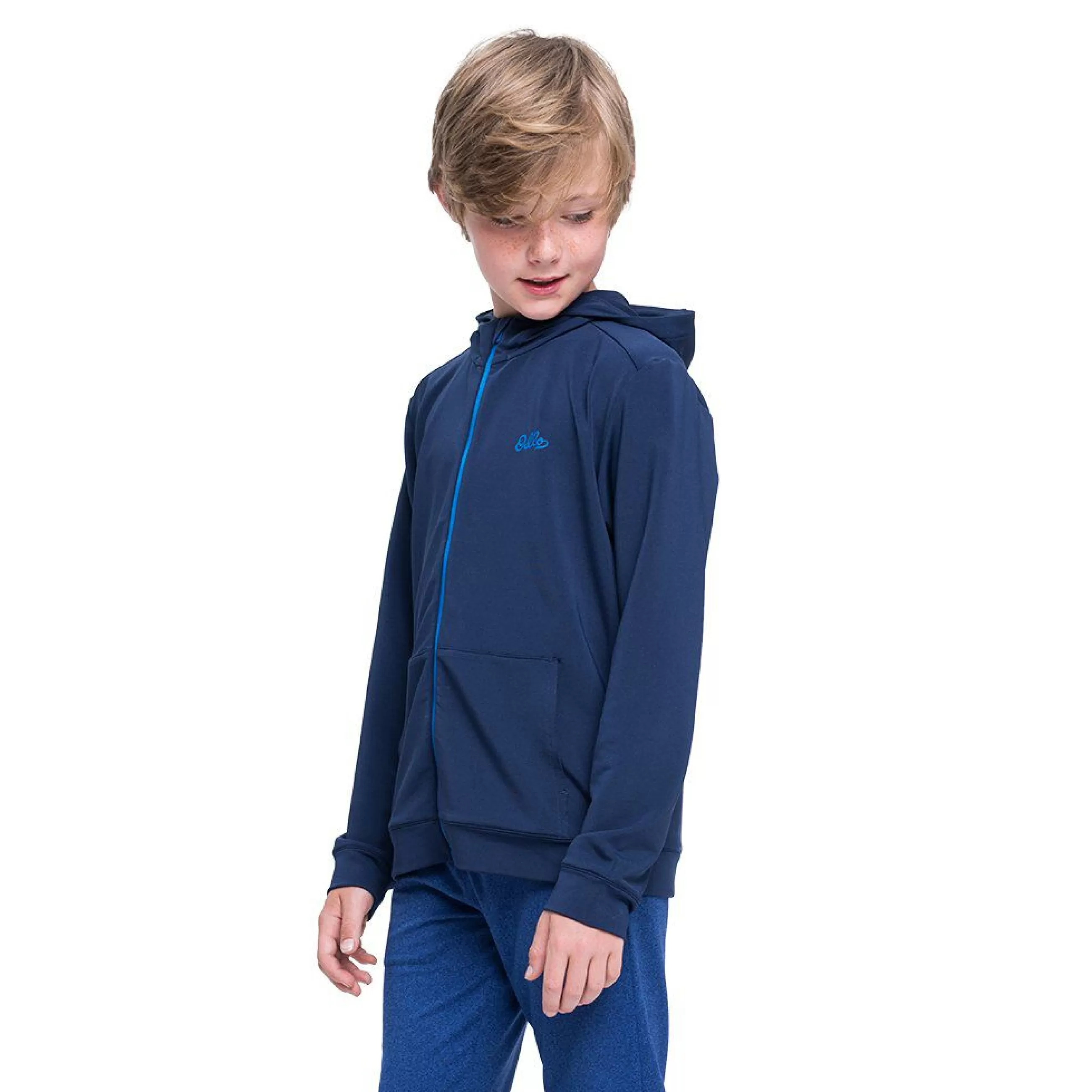 Clothing^Odlo The Weact Kids' Collection Full Zip Hoody Peacoat - Energy Blue