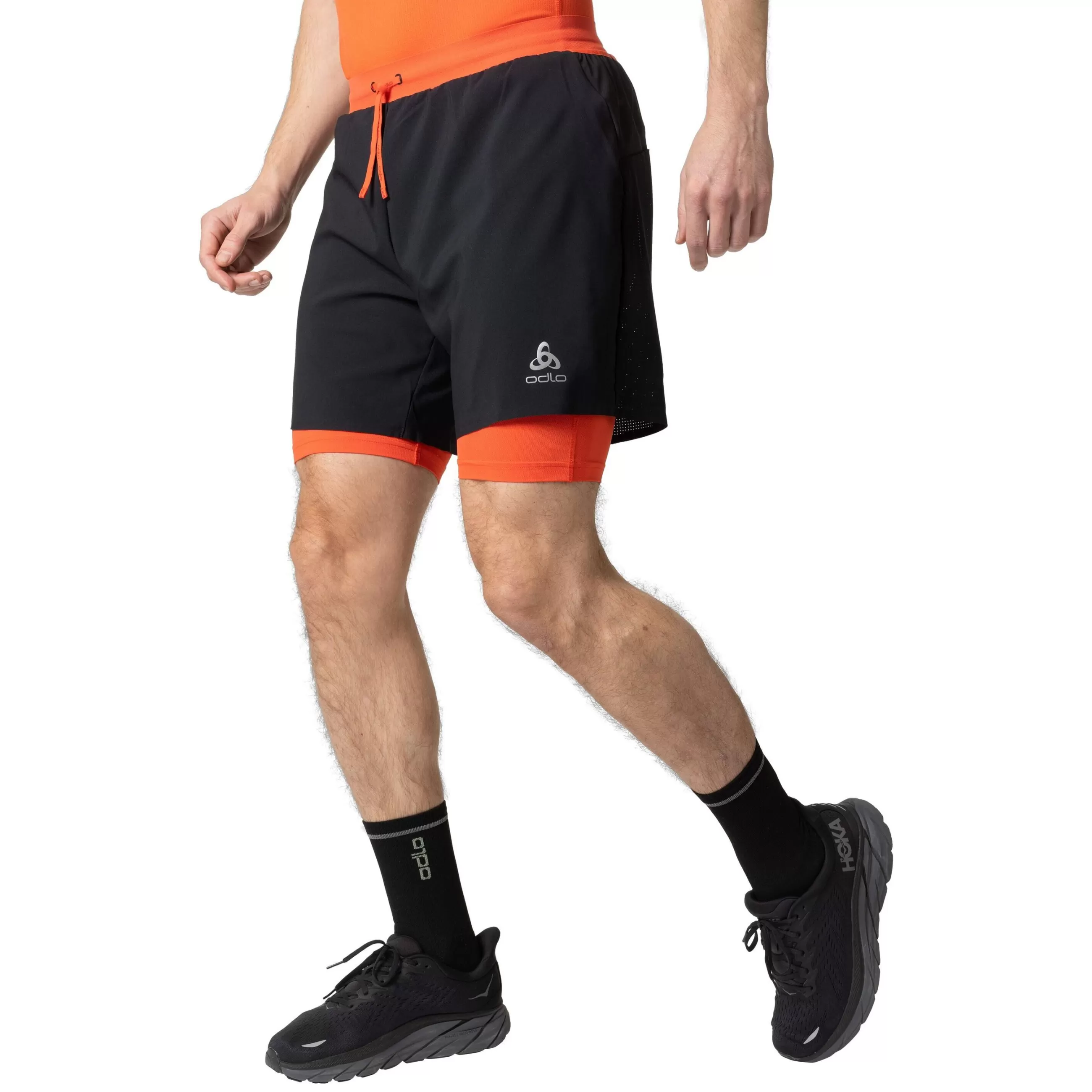 Shorts^Odlo The X-Alp 6-Inch 2-In-1 Trail Running Shorts Black - Firelight